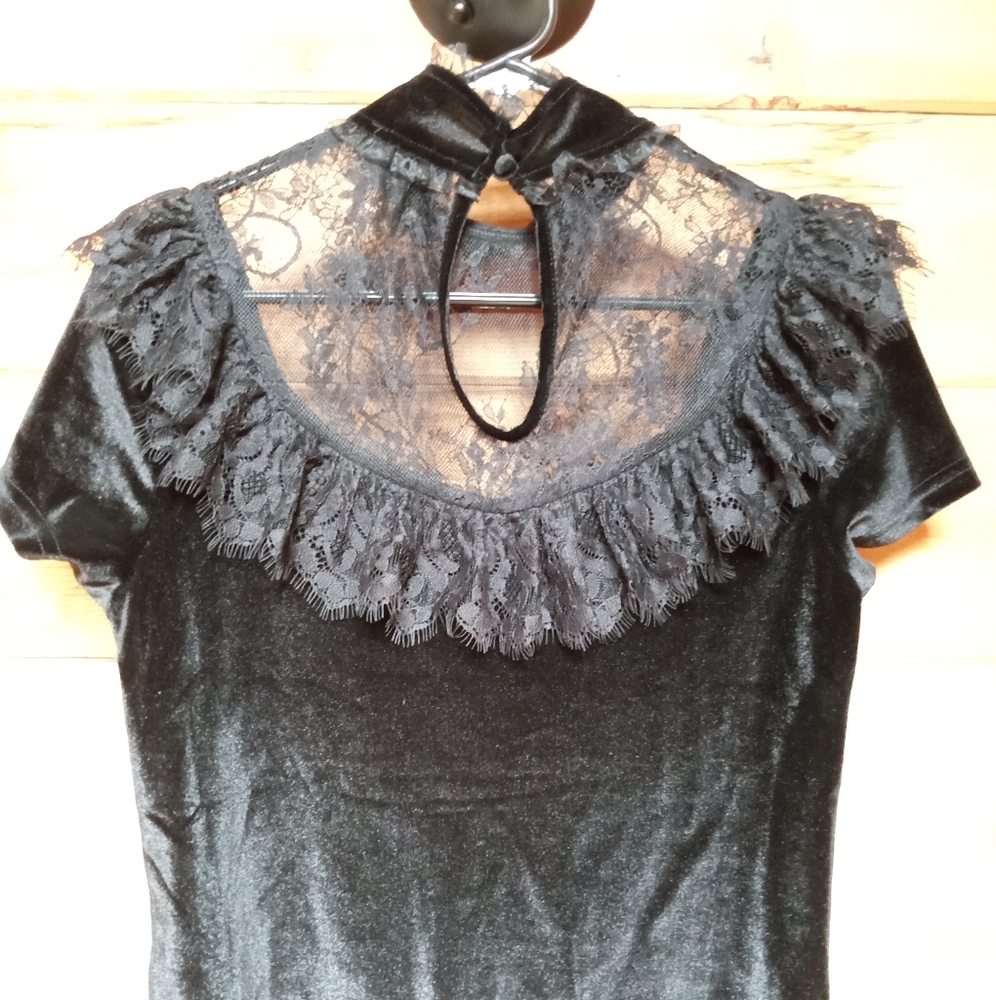 Dolls Kill Black Lace Velvet Top - Picture 3 of 6